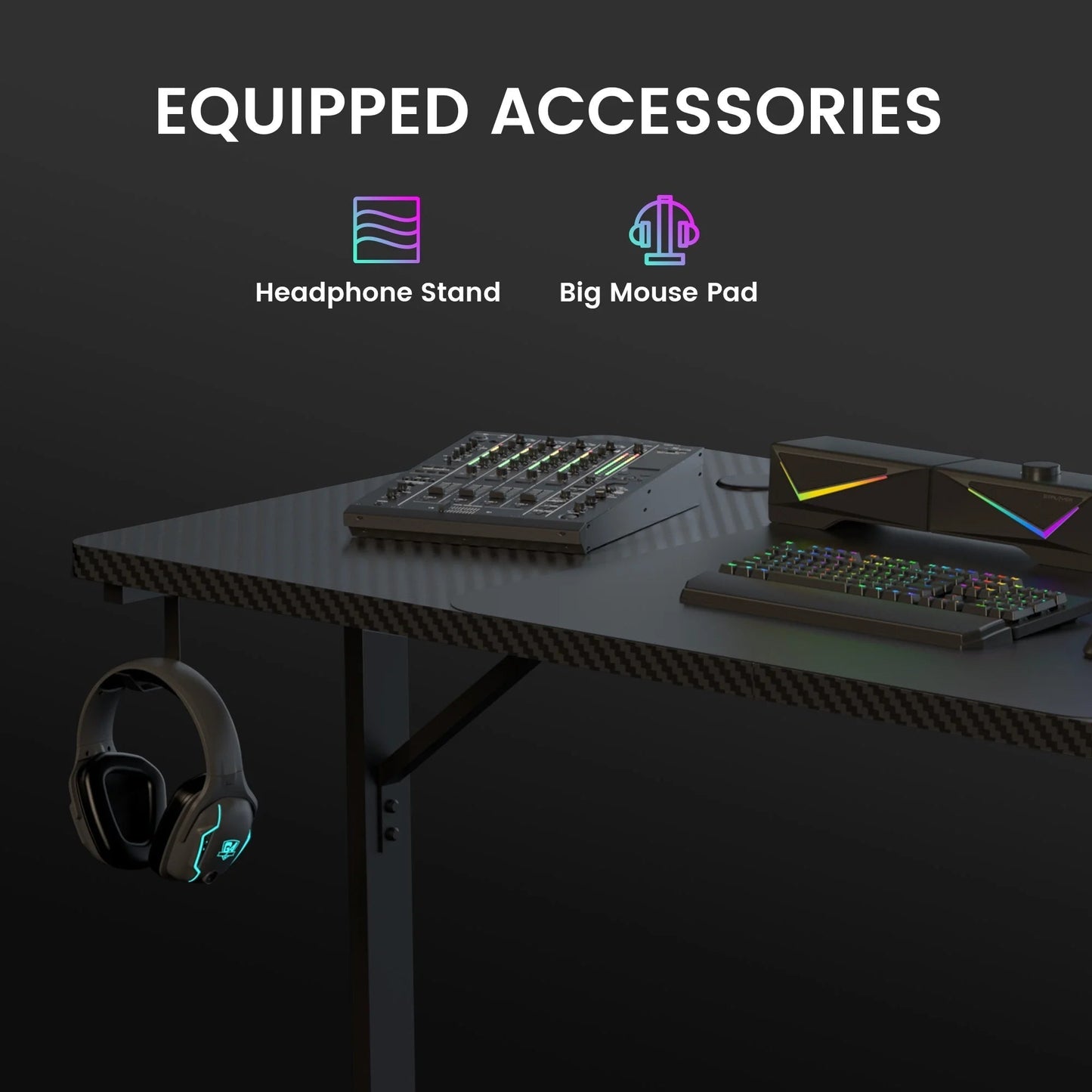 55" Large RGB Gaming Computer Desk with Mouse Pad, Black