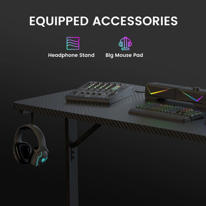 55" Large RGB Gaming Computer Desk with Mouse Pad, Black