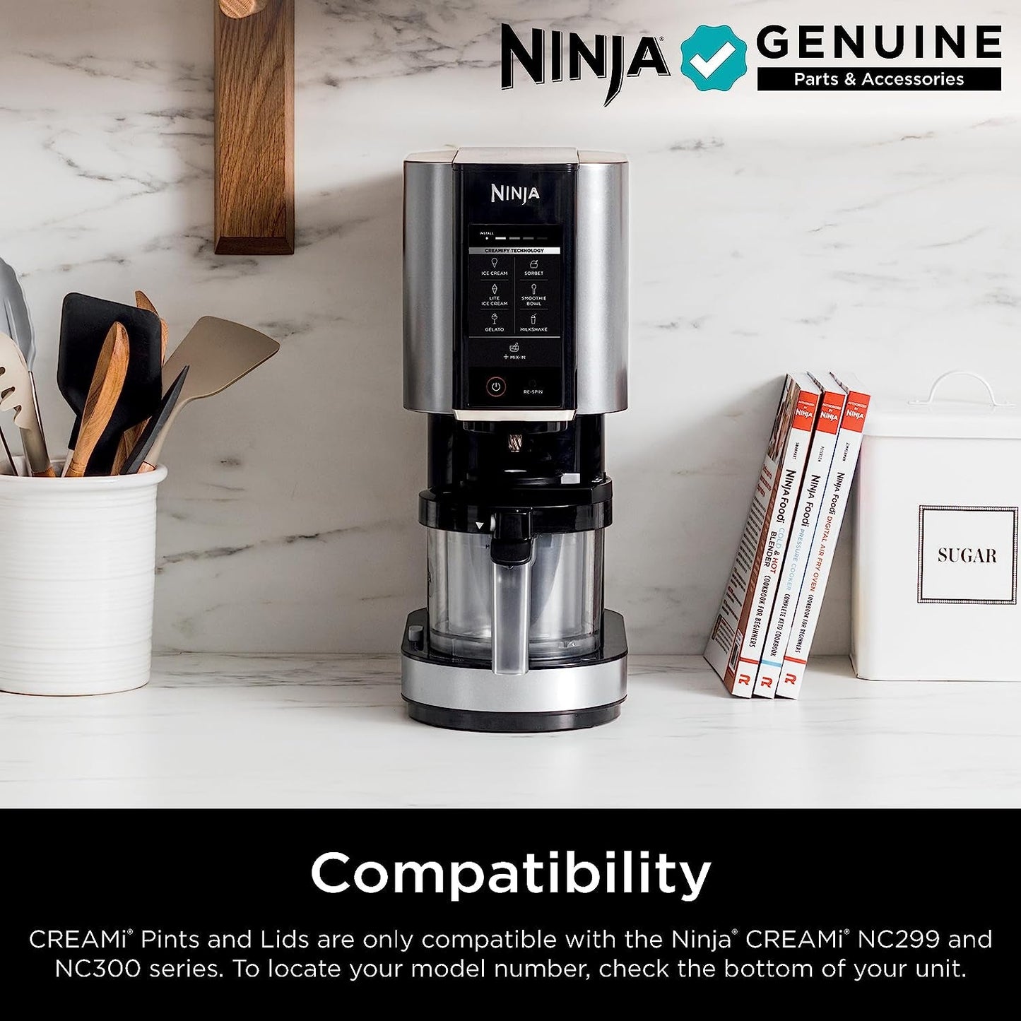Ninja® Creami® Original Pints 4 Pack, Compatible with NC299AMZ & Nc300S Series Creami® Ice Cream Makers, Bpa-Free & Dishwasher Safe, Color Lids, 1 Pint Each, Clear/Grey/Lime/Pink/Aqua, XSKPLD4BCD