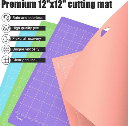 Lzerking Cutting Mat 4 Pack, Compatible with Maker/Maker 3/Air/Air 2 Accessories and Supplies Variety Replacement with Scraper Pick Needle Standard Light Strong Frabic Cut Pads Cricket Cards