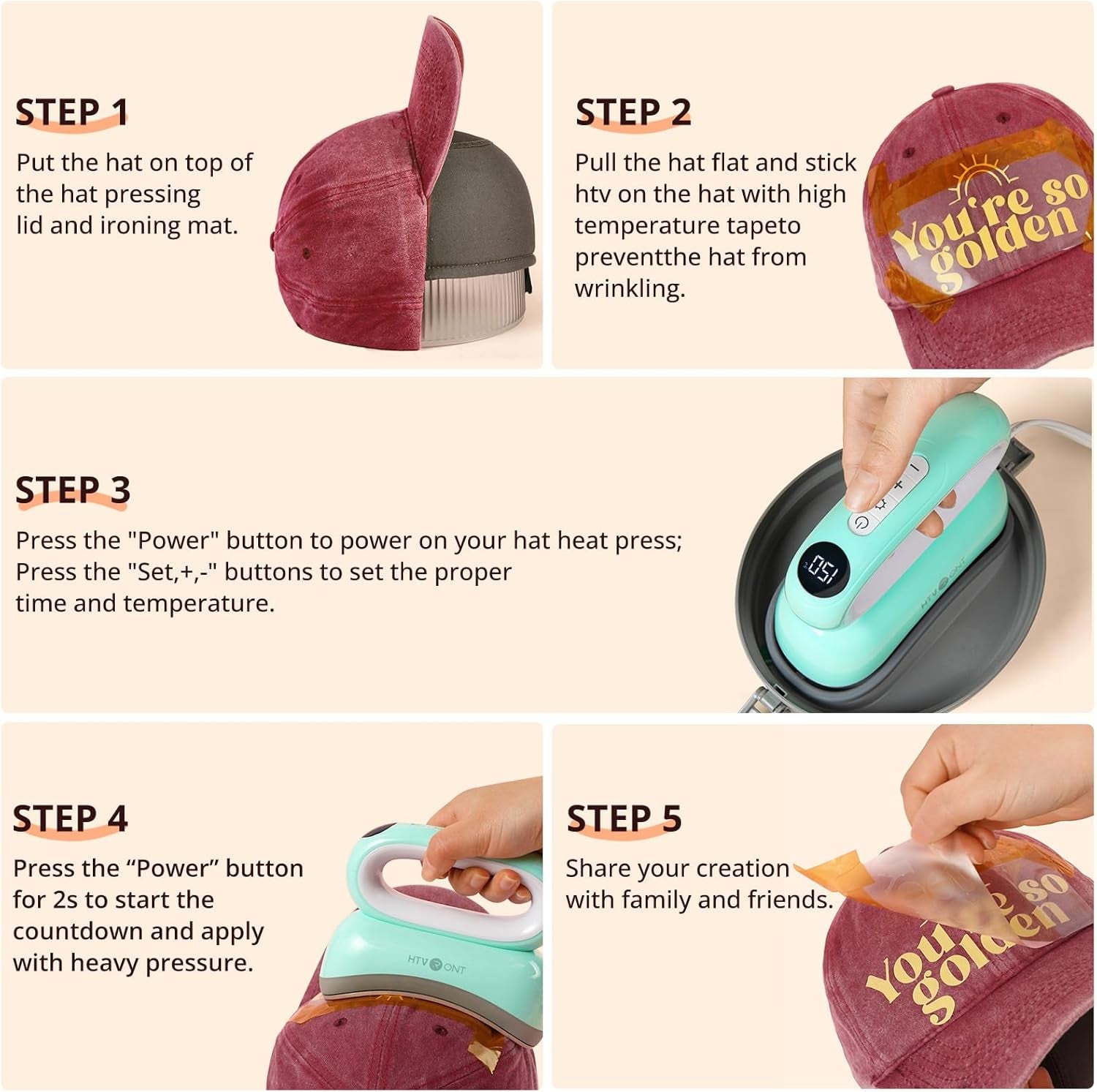 Hat Press Machine - Hat Press Heat Machine for Caps/Hats/Pillows Quickly and Evenly - Hat Heat Press Machine for Vinyl, Sublimation, Heat Transfer Projects, Light Green