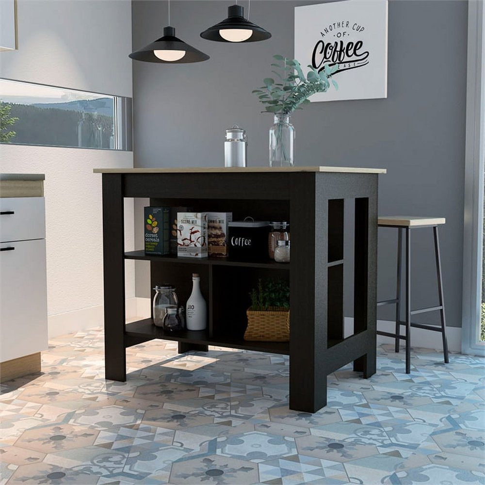 Light Oak/Black Wengue Modern Engineered Wood Cala Kitchen Island