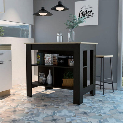 Light Oak/Black Wengue Modern Engineered Wood Cala Kitchen Island