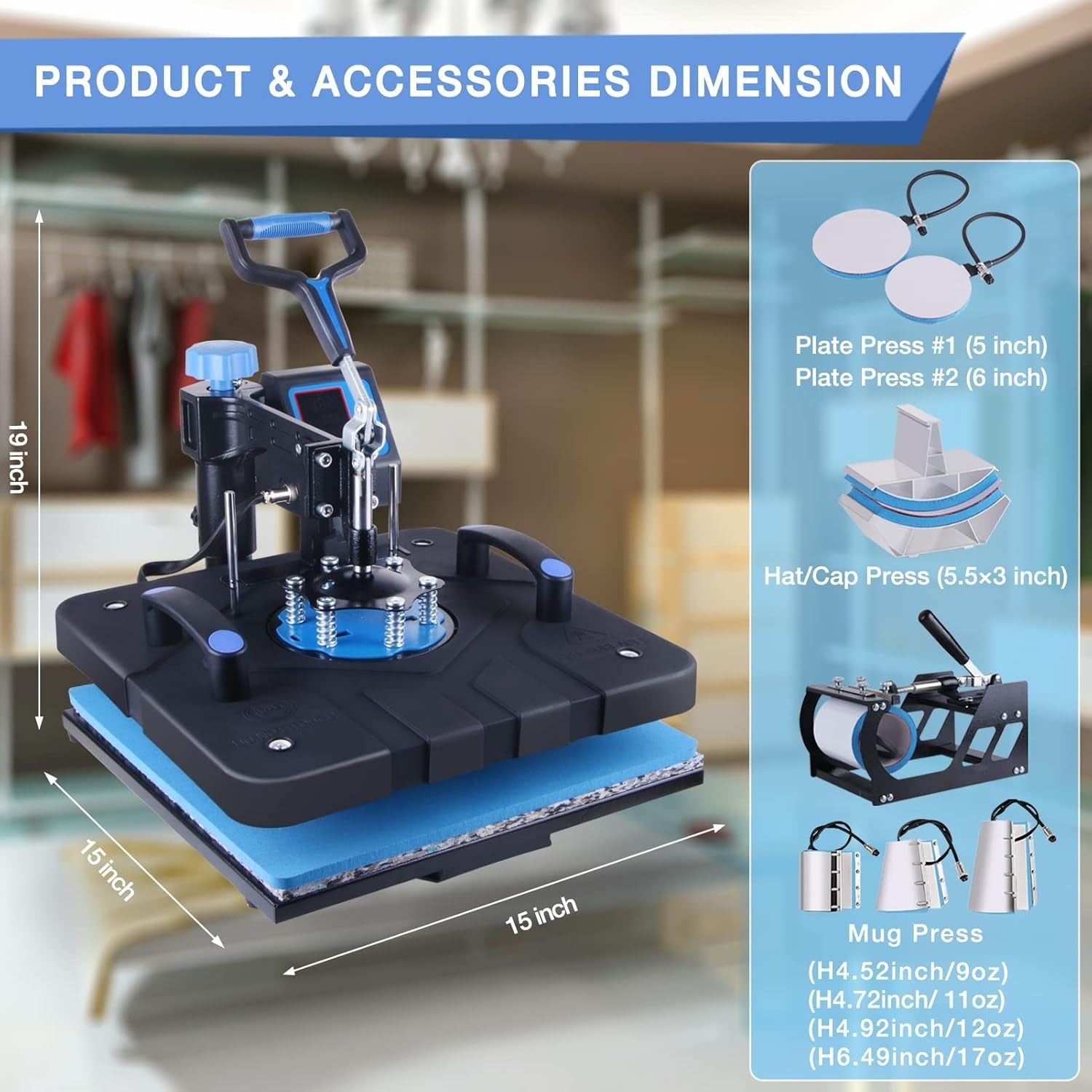 HORGELU Upgraded 8 in 1 Heat Press Machine 15X15 Inch Heat Transfer Machine 360-Degree Swing Away Multifunction Digital Sublimation Combo Heat Press for T Shirt Mug Hat Plate for Commercial Home 110V