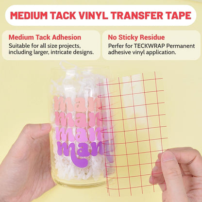 Clear Vinyl Transfer Tape for Vinyl -12" X 50 FT W/Red Alignment Grid Transfer Paper, Medium Tack for Decals, Signs Stickers,Home Decor