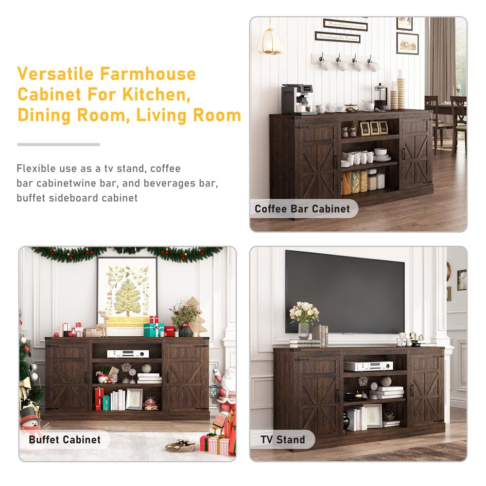 66'' Large Kitchen Buffet Sideboard with Power Outlet, Farmhouse Coffee Bar Cabinet with Adjustable Shelf