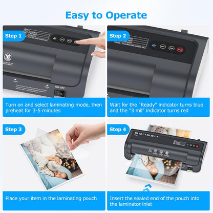 Bonsen 9-Inch Laminator Machine with 100 Sheets, Portable 4-In-1 Letter Size Thermal Laminating Machine with Jam-Free Tech for Teachers, DIY Crafting, Home Office Supplies, Black