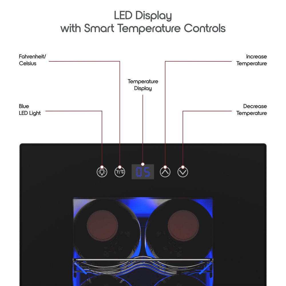 6-Bottle Wine Cooler, New Standard Door Mini Fridge with Wine Rack and Temp. Control, 9.75In