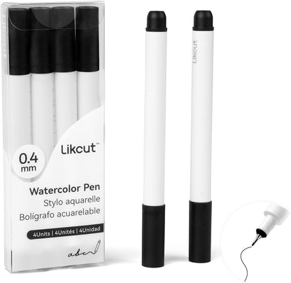 LIKCUT Fine Point Pens 0.4Mm for Mini Vinyl Cutter Machine S501 Glee, 4 Black Watercolor Ink Pens for Writing, Drawing, Coloring, Stickers Labeling
