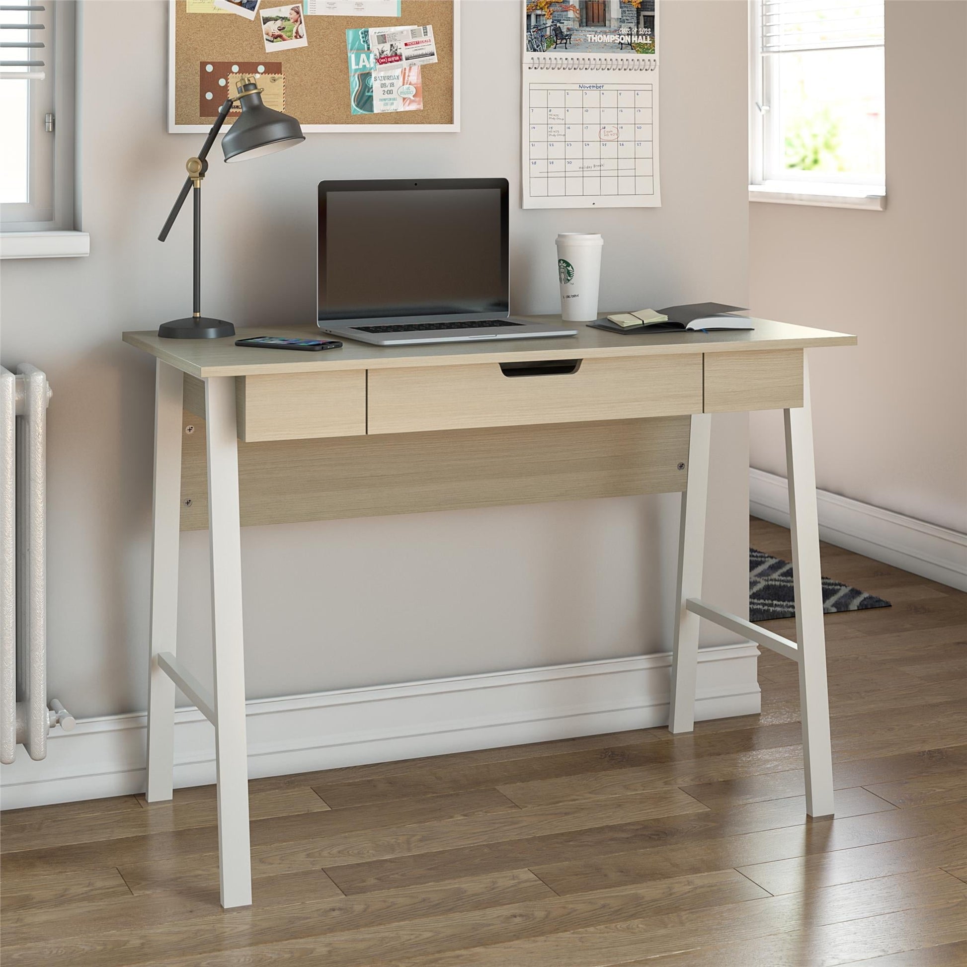 Oxford Computer Desk with Drawer, Pale Oak
