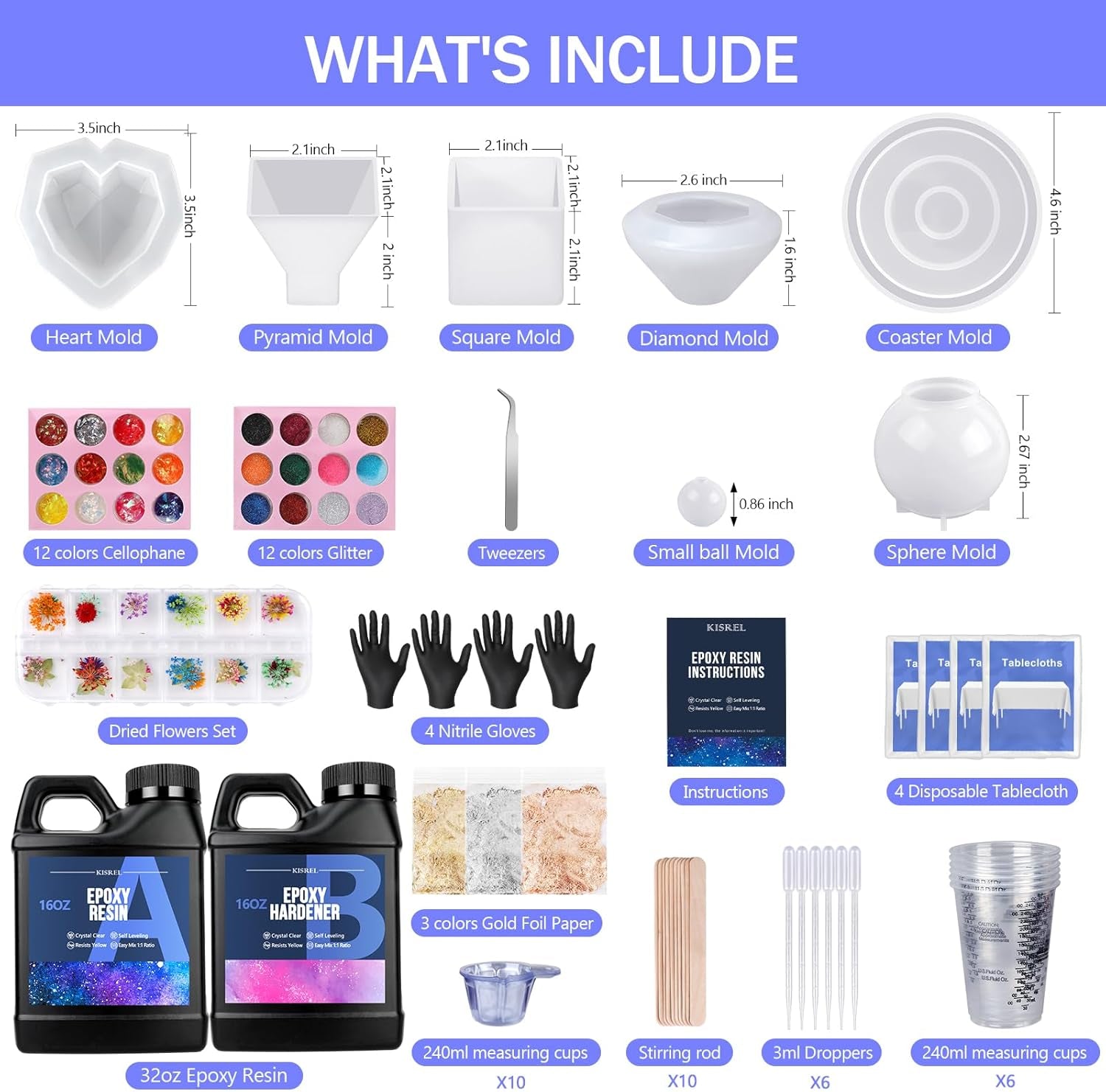KISREL Epoxy Resin Kit for Beginners, Resin Kit with Molds, 32OZ Epoxy Kit Wiht Dried Flowers, Measuring Cups and Resins Supplies