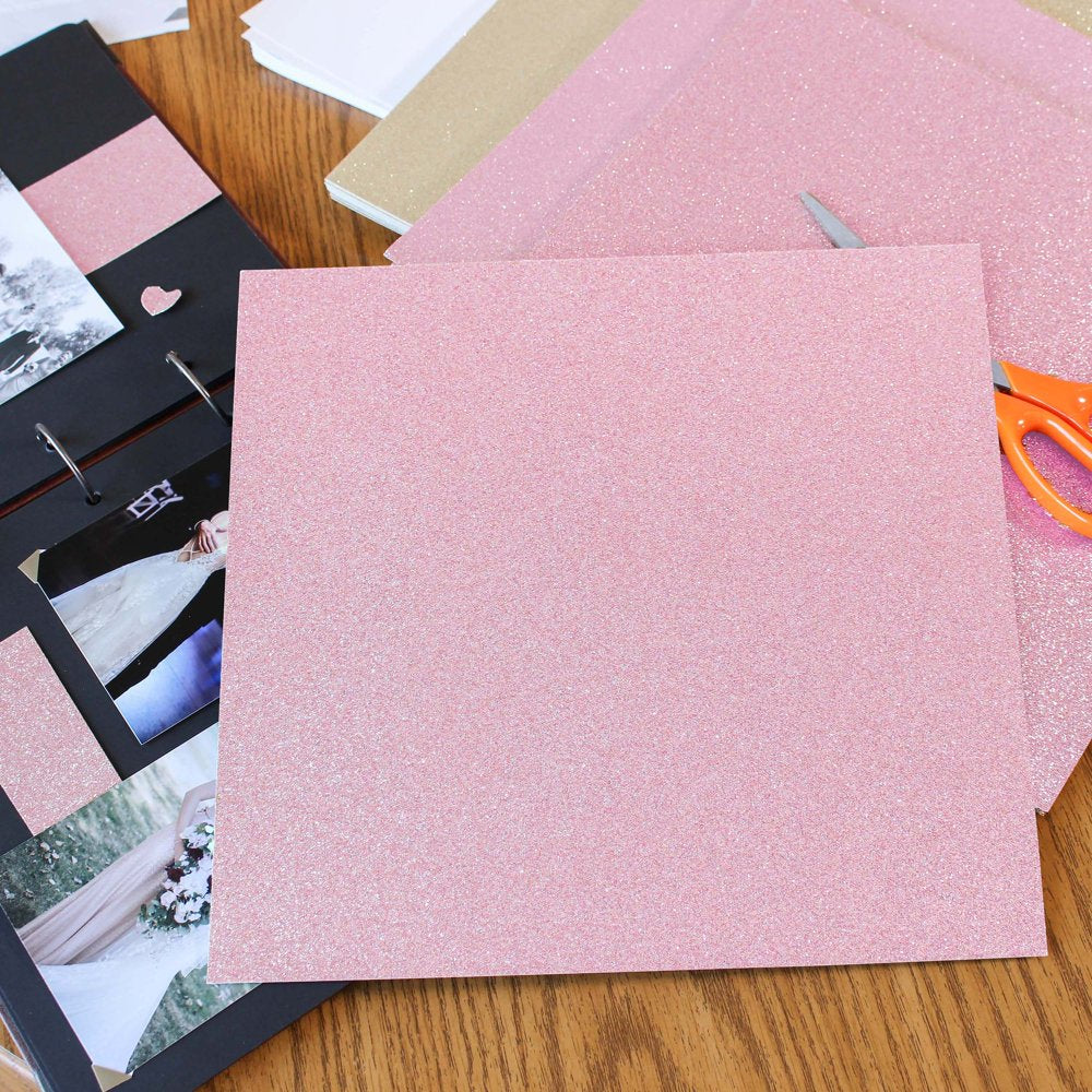 Glitter Cardstock Set - 15 Sheets of Rose Pink 12X12In Glitter Paper