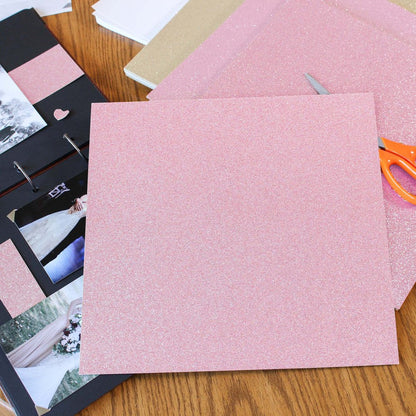 Glitter Cardstock Set - 15 Sheets of Rose Pink 12X12In Glitter Paper