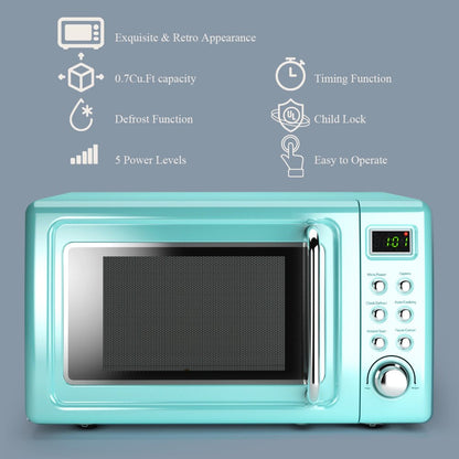 0.7Cu.Ft Retro Countertop Microwave Oven 700W LED Display Glass Turntable Green