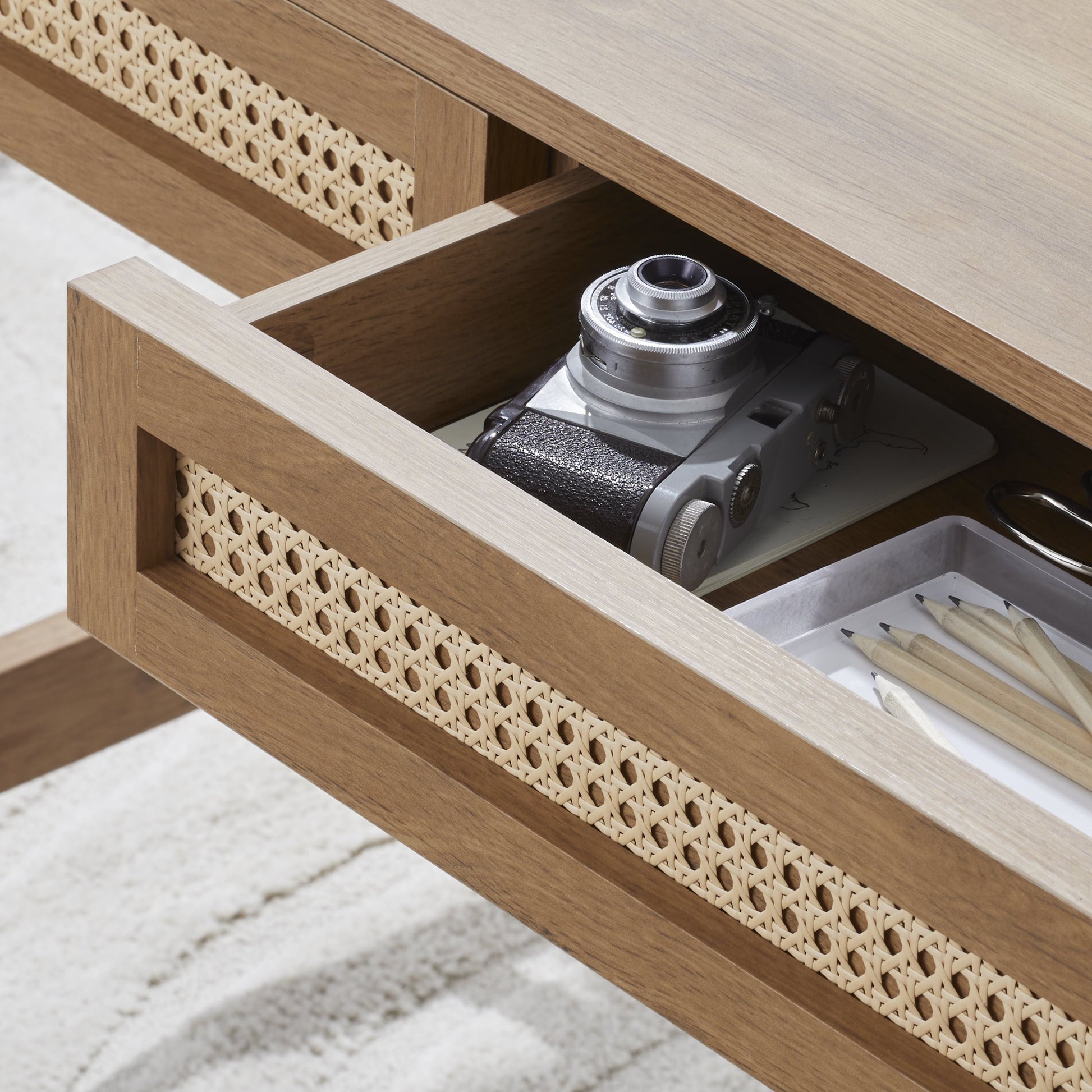 Springwood Caning Desk, Light Honey Finish