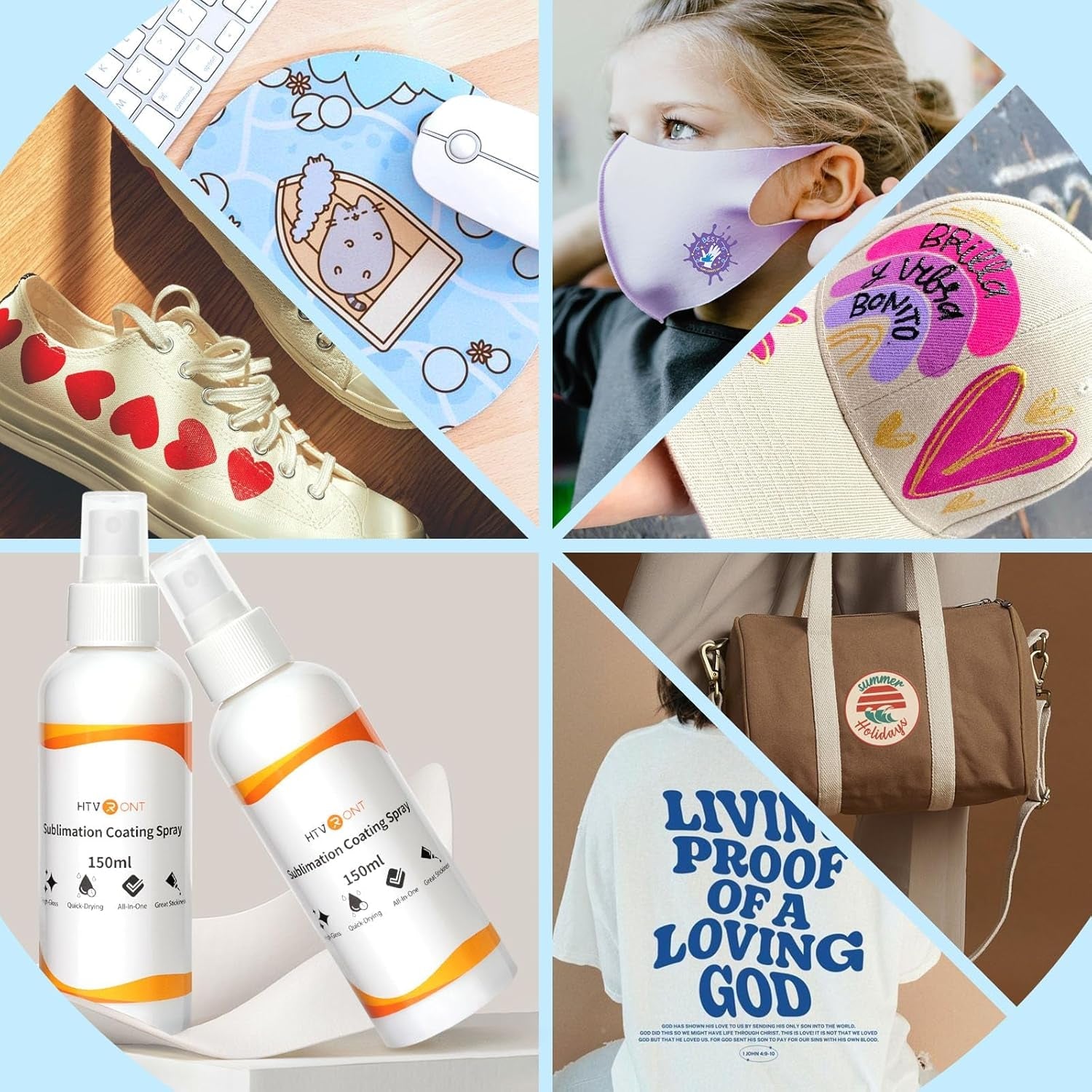 HTVRONT Sublimation Coating Spary for Cotton Shirts 150Ml, Sublimation Spray for All Fabric, Canvas, Carton, Pillow, Sublimation Spray Quick Dry & High Gloss, Vibrant Color & Strong Adhesion