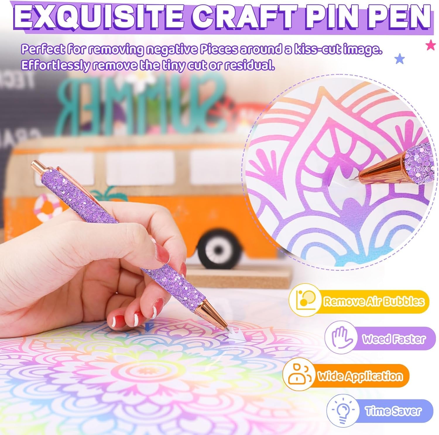 Brayer Roller Set, 4 PCS – Printmaking Brayer with Pin Pen, Tweezers & Felt Squeegee for Vinyl, Iron-On, Scrapbooking, Stamping, and Card Making