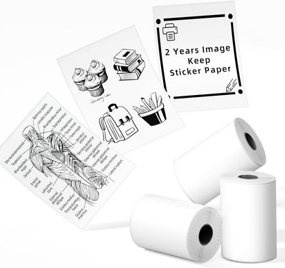Phomemo Sticker Paper- for T02/T02Pro/Q02E/M02X/Y02C/Q02 Mini Printer, White Thermal Sticker for Study Notes, Photo, DIY, Stickers, Image Time 2 Years, Black on White Sticky Paper, 50Mm X3.5M, 3 Rolls