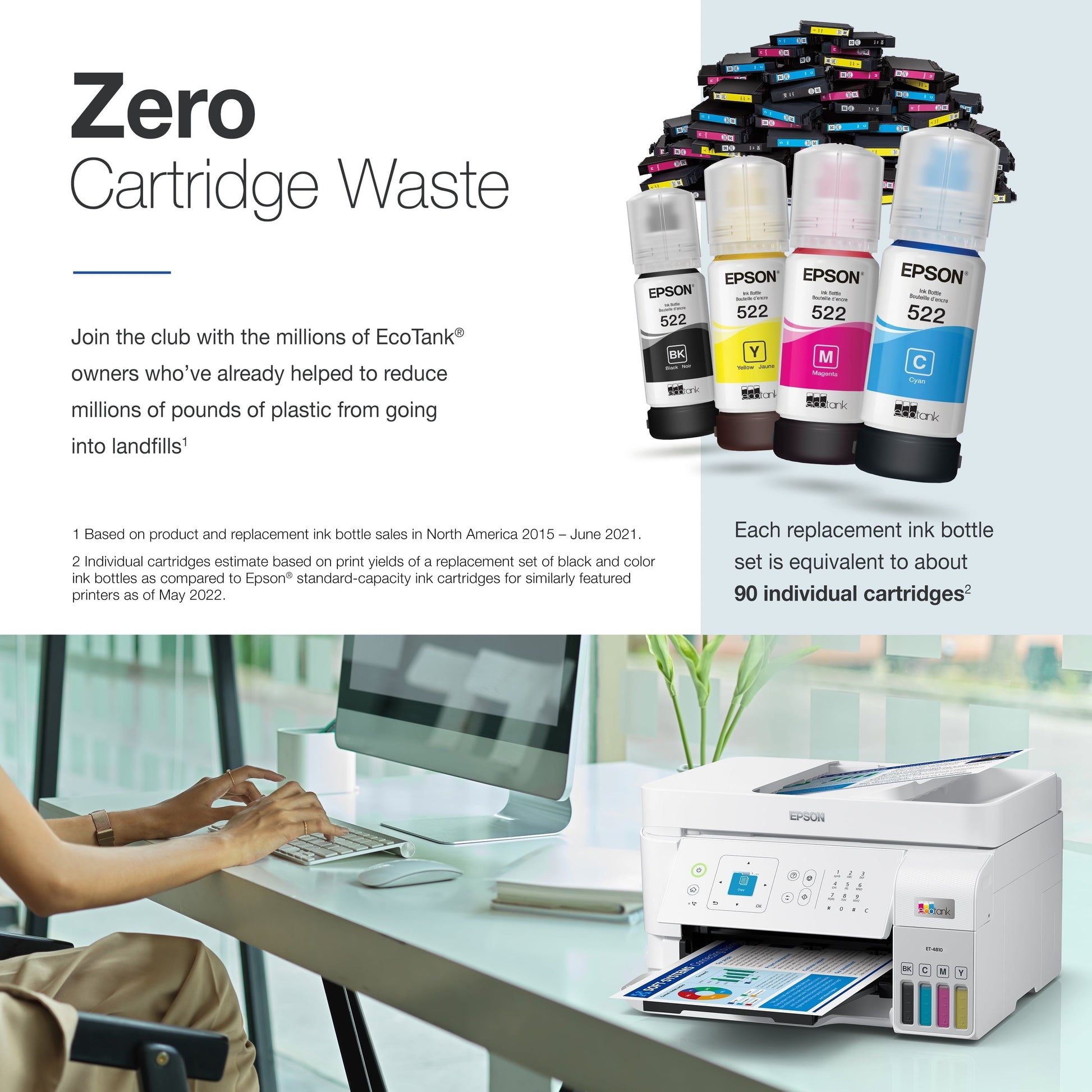 Ecotank ET-4810 Wireless All-In-One Cartridge-Free Supertank Printer with Scanner, Copier, Fax, ADF and Ethernet