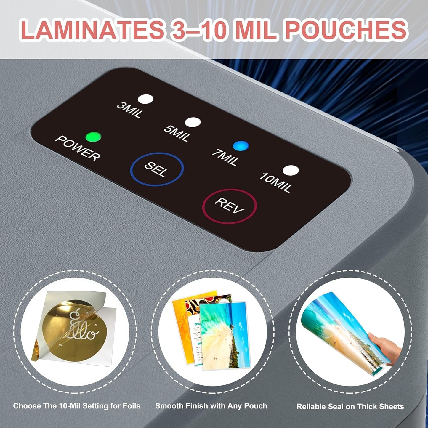 SINCHI 13-Inch Thermal Laminator & Foil Applicator, 3–10 Mil, 4-Roller Commercial Laminating Machine, 30S Warm-Up, Max. 40"/Min, Auto & Electrical Reverse Anti-Jam, Includes Laminating Sheets