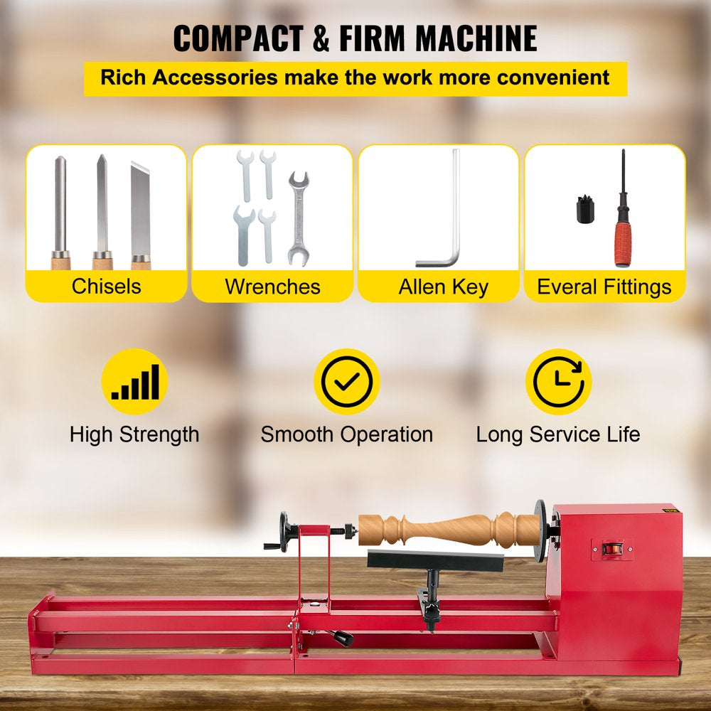 Wood Lathe 14" X 40", Power Wood Turning Lathe 1/2HP 4 Speed 1100/1600/2300/3400RPM, Benchtop Wood Lathe with 3 Chisels Perfect for High Speed Sanding and Polishing of Finished Work