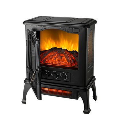 2-Setting 3D Electric Stove Heater with Life-Like Flame, Black