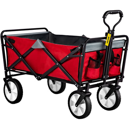 brand Collapsible Wagon Cart ,Folding Wagon Cart , 176 Lbs Load Beach Wagon Oversized Wheels, Portable Folding Wagon Adjustable Handles for Beach, Garden, Sports, Camping, Red & Gray