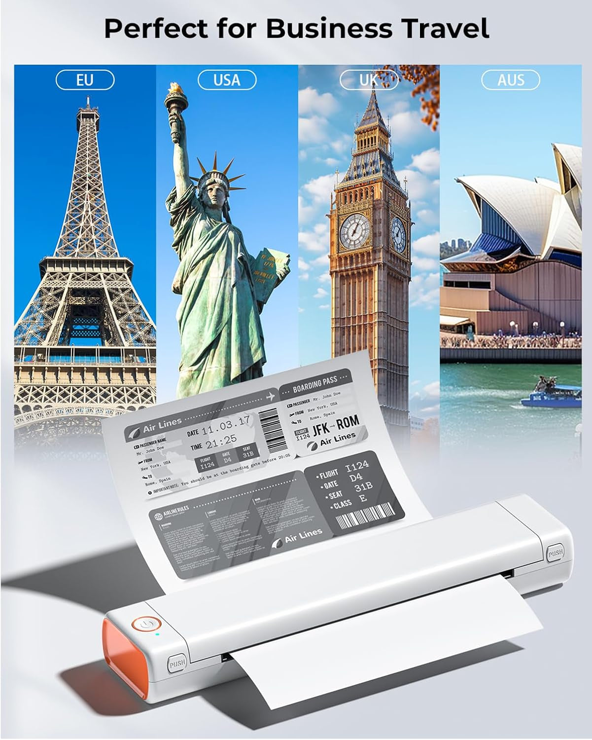 Phomemo Portable Printers Wireless for Travel, M08F Thermal Bluetooth Printer Support for 8.5"X11" US Letter, Small Inkless Printer Compatible with Ios, Android, Laptop for Car, Office, Home