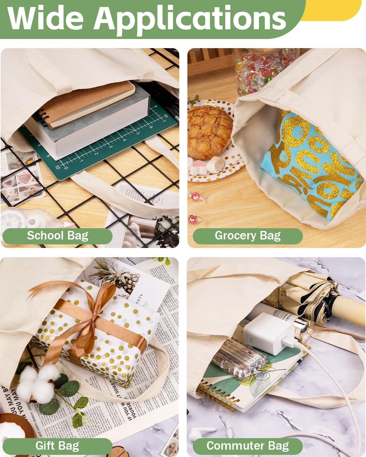 Lzerking Complete DIY Bundle - 50 Pack 13X15 Blank Canvas Tote Bags + 63 Color Heat Transfer Vinyl Sheets (12"X10") for Cricut/Silhouette