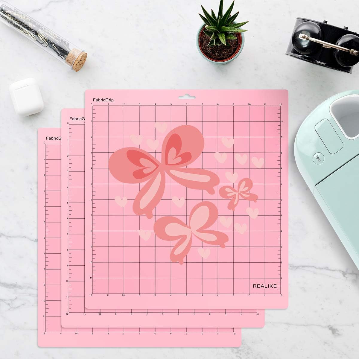 REALIKE 12X12 Fabricgrip Cutting Mat Compatible with Cricut Maker 3/Maker 4/Maker/Explore 3/4/Air 2/Air/One(3 Mats), Fabric Adhesive Sticky Cut Mats for Crafts, Quilting, Sewing and All Arts