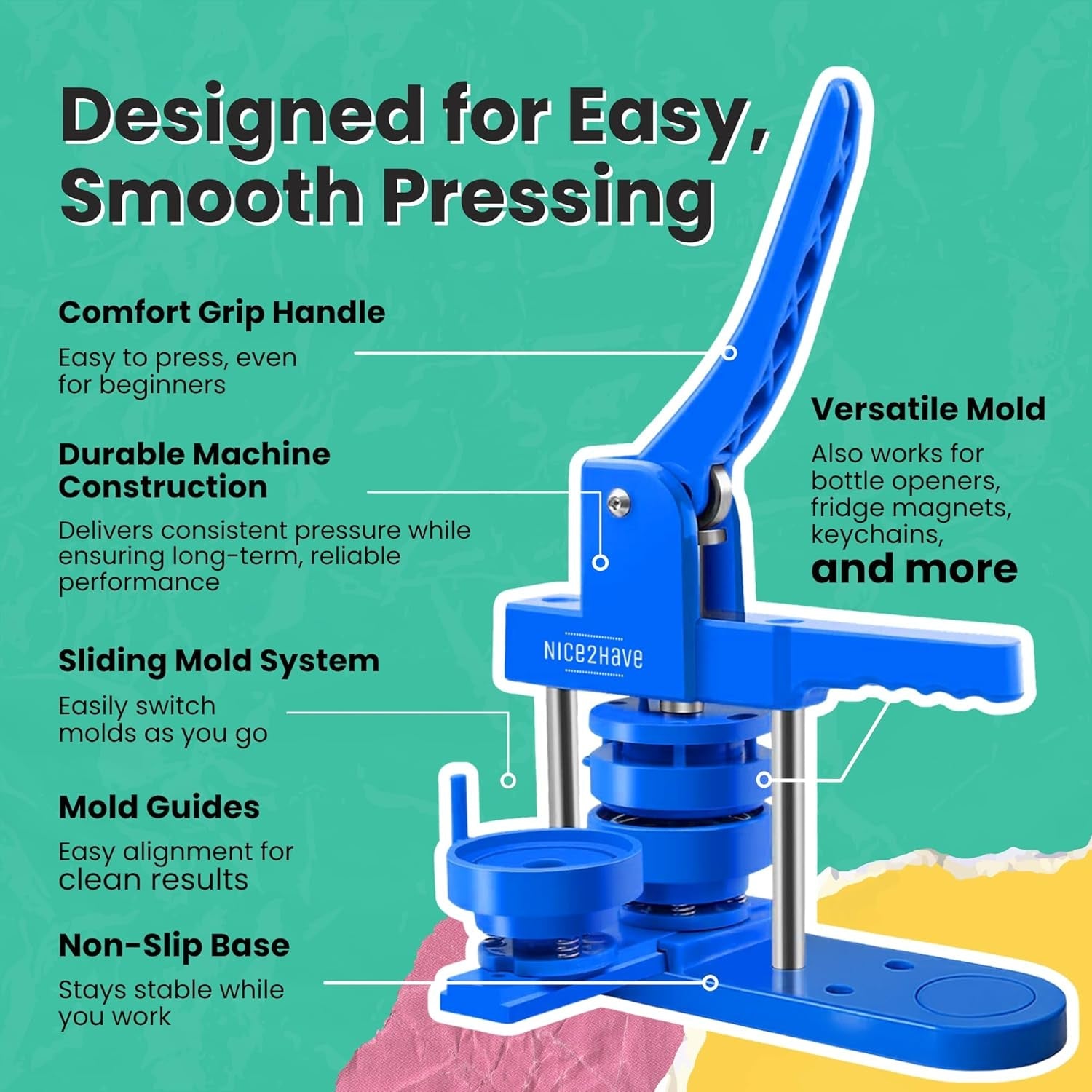 Button Maker Machine – Multiple Size Molds– Pin Maker Machine Kit W/ 500 Buttons, 15 Fridge Magnets, 15 Bottle Openers, 15 Keychain Buttons, Cutters & 500+ Button Designs for DIY Crafts