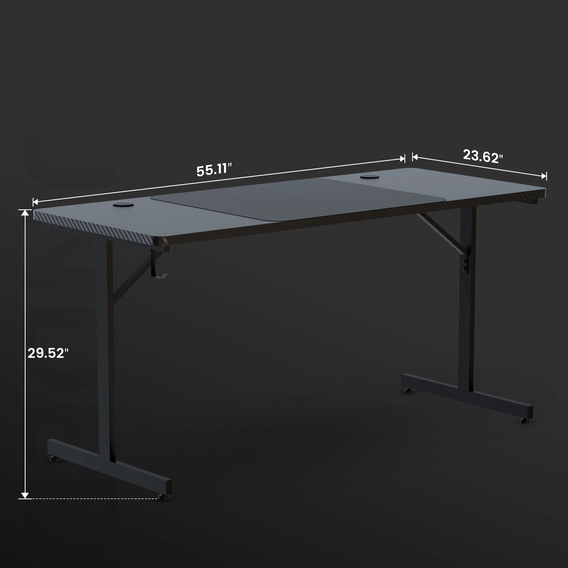 55" Large RGB Gaming Computer Desk with Mouse Pad, Black