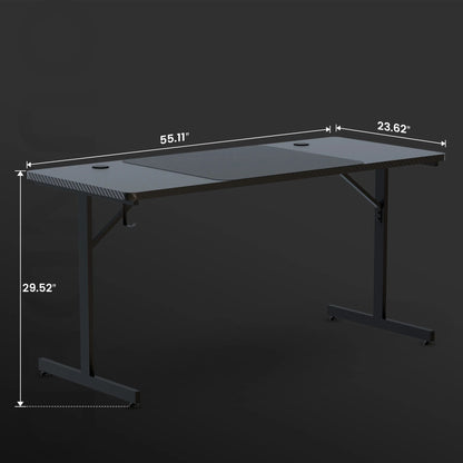 55" Large RGB Gaming Computer Desk with Mouse Pad, Black