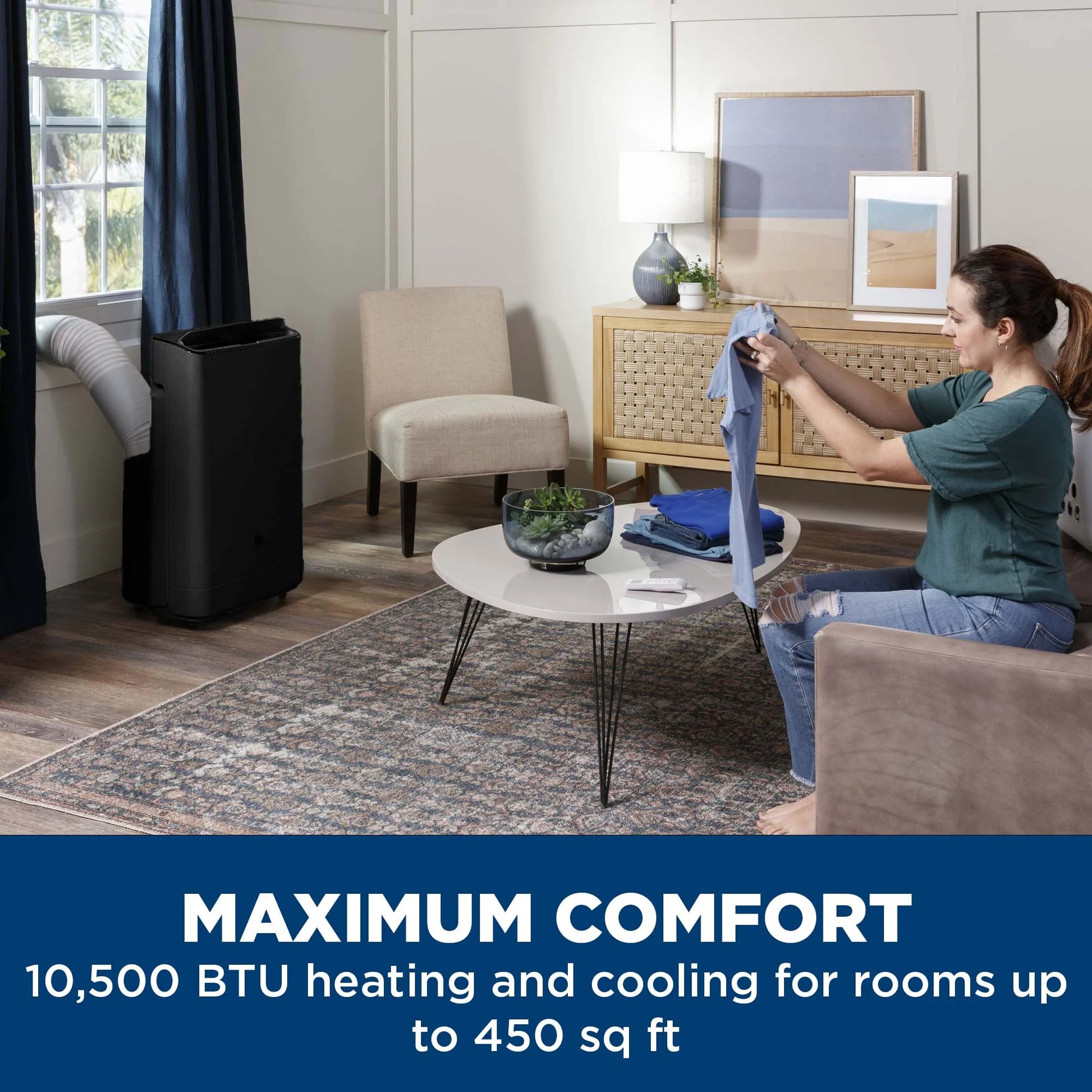 GE 10500 BTU 4-In-1 Heat/Cool Portable Air Conditioner for 450 Sq Ft Rooms with Included Remote