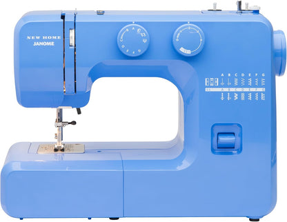 Janome Blue Couture Easy-To-Use Sewing Machine with Interior Metal Frame, Bobbin Diagram, Tutorial Videos, Made with Beginners in Mind!