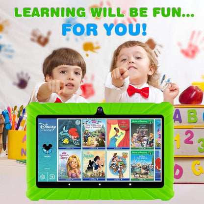 7" Android Kids Tablet 32GB, Includes 50+ Disney Storybooks & Stickers, Kid-Proof Case, (2023 Model) - Green