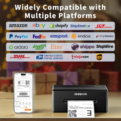 Rongta 4X6 Bluetooth Thermal Shipping Label Printer, Wireless Shipping Label Maker for Amazon FBA, Ebay, Shopify, Fedex | Compatible with Windows/Mac/Android/Ios (Black)