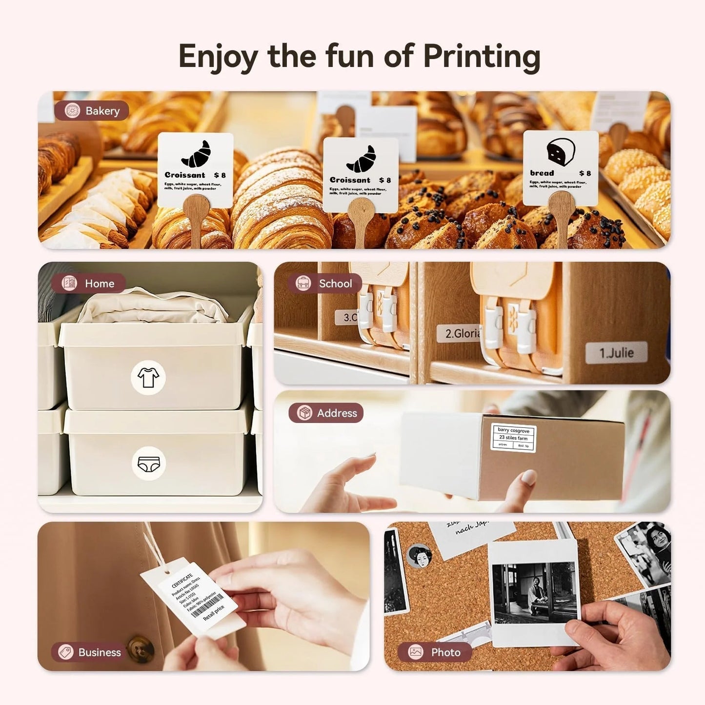 B21 Label Maker Machine with Tape，2 Inch Inkless Sticker Printer Thermal Labeler for Price Address Label for Home Storage Office and Small Business,Pink