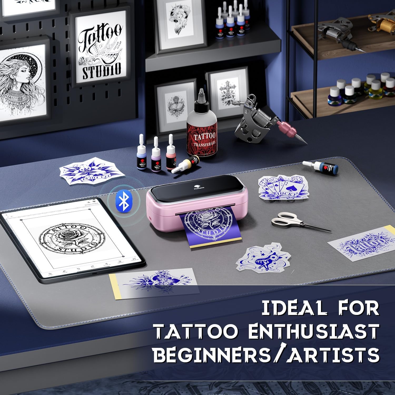 Phomemo Tattoo Maker -Mini Tattoo Stencil Printer Machine TP31 with 30Pcs Transfer Paper,Small Portable Tattoo Machine for Beginners/Enthusiast/Artists,Easy to Use with Smartphone,Pad- Pink