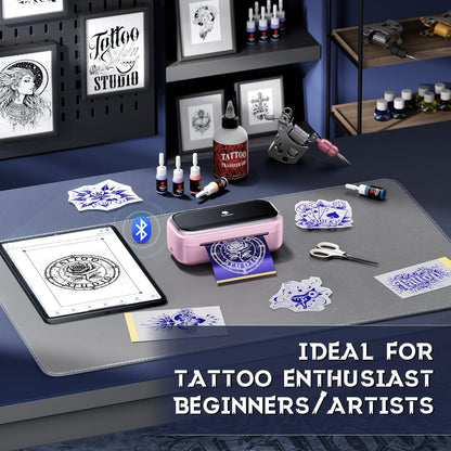 Phomemo Tattoo Maker -Mini Tattoo Stencil Printer Machine TP31 with 30Pcs Transfer Paper,Small Portable Tattoo Machine for Beginners/Enthusiast/Artists,Easy to Use with Smartphone,Pad- Pink