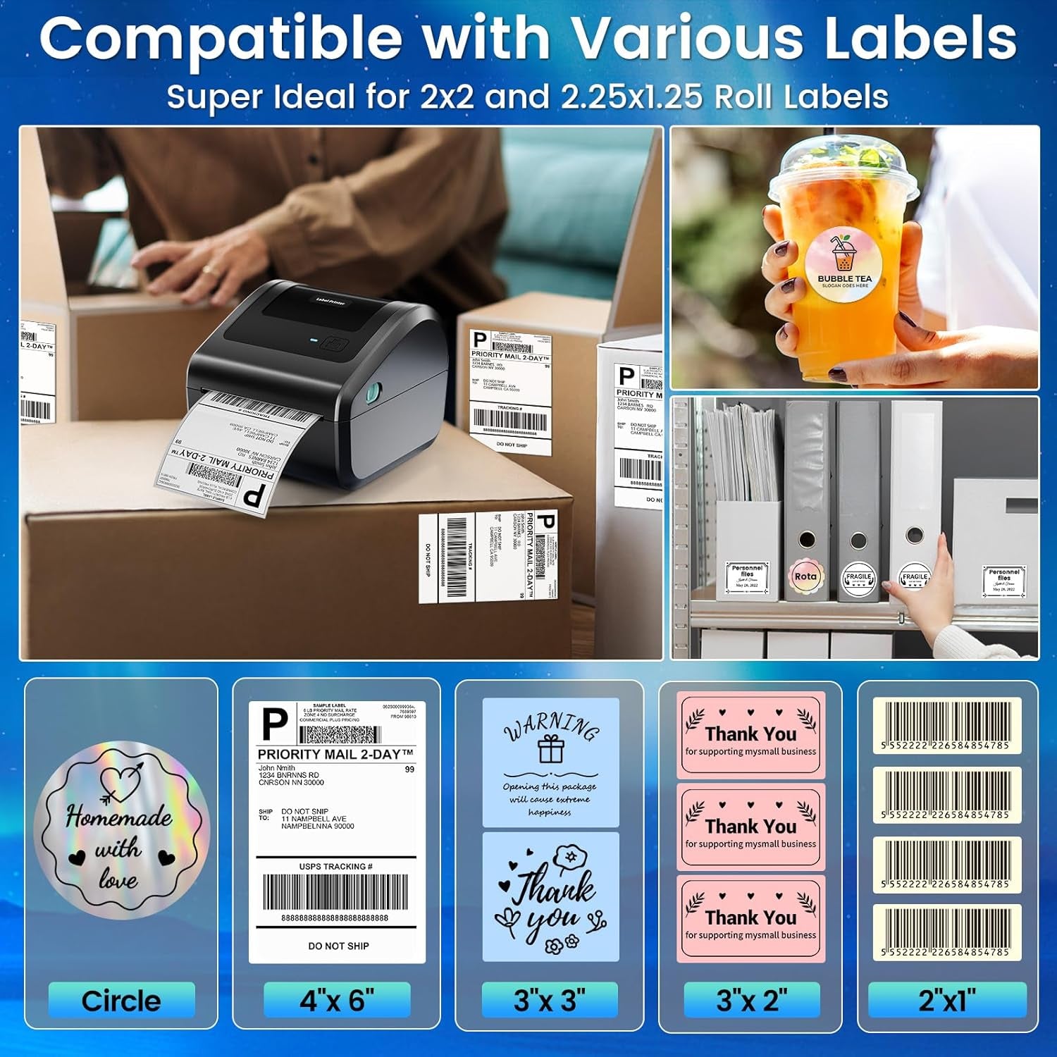 Bluetooth Shipping Label Printer 4X6 - D450BT Thermal Label Printer for Shipping Packages, Small Business, Home, Office, Compatible with Amazon, Ebay, Etsy, USPS