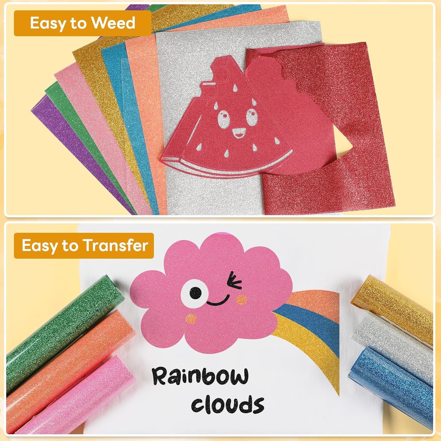 Glitter HTV Heat Transfer Vinyl - 13 Sheets 12" X 10"Glitter Iron on Vinyl for T-Shirts, Sparkle HTV Compatible with Cricut & Silhouette,Easy to Cut & Weed