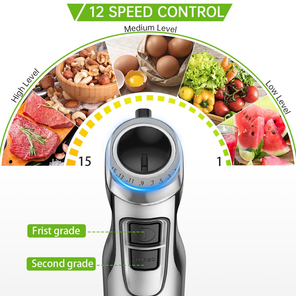 Hand Blender, 5-In-1 Immersion Hand Blender,12 Speed Turbo Mode Stick Blender for Make Smoothie, Milk Shakes,Juice ,Sauces