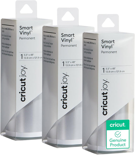 Cricut Matte Metallic Silver Smart Permanent Vinyl (5.5In X 48In, 3Pk) for Cricut Joy Machine, Matless Cutting, Weather-Resistant, 3 Pieces