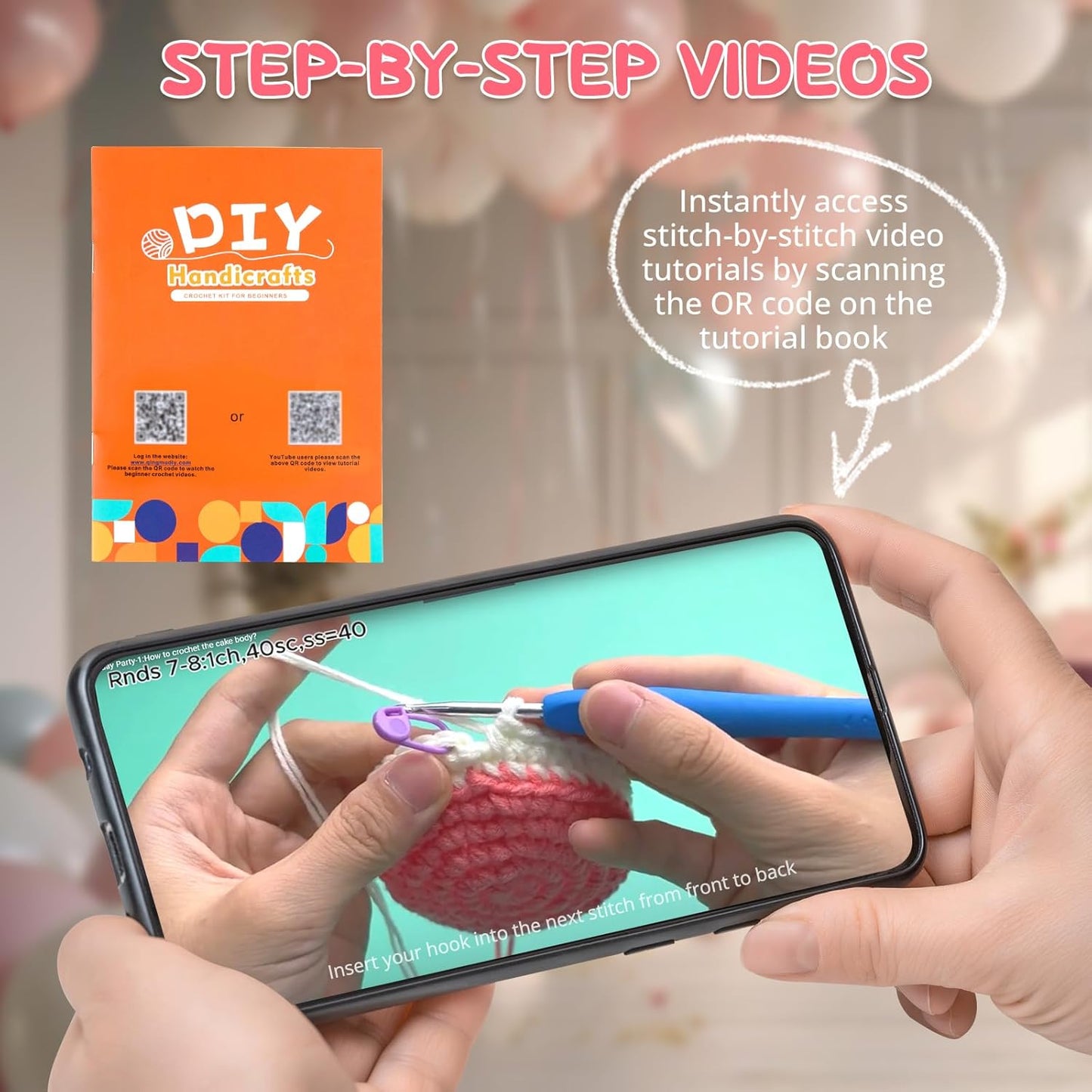 Crochet Kit for Beginners - Complete Crochet Kits with Stitch by Stitch Video Tutorial, Beginner Crochet Kit for Adults Kids Gift - Starter Easy Learn to Crochet(Birthday Party)