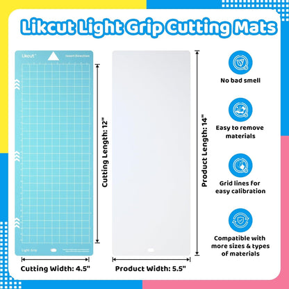 Light Grip 4.5" X 12" Cutting Mat for Glee S501 Cutter, Precision Adhesive Sticky Blue Quilting Replacement Cut Mats Accessories, DIY Cardstock, Vinyl Craft Easy-To-Clean Cutting Mats, 3 Packs