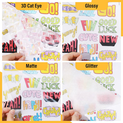 Laminating Sheets Clear Vinyl Laminate Sheets Sticker Paper for Inkjet Printer Printable Vinyl Stickers, Photo Paper 8.26" X 11.69" A4 28 Sheets (3D Cat Eye, Glitter, Glossy, Matte)
