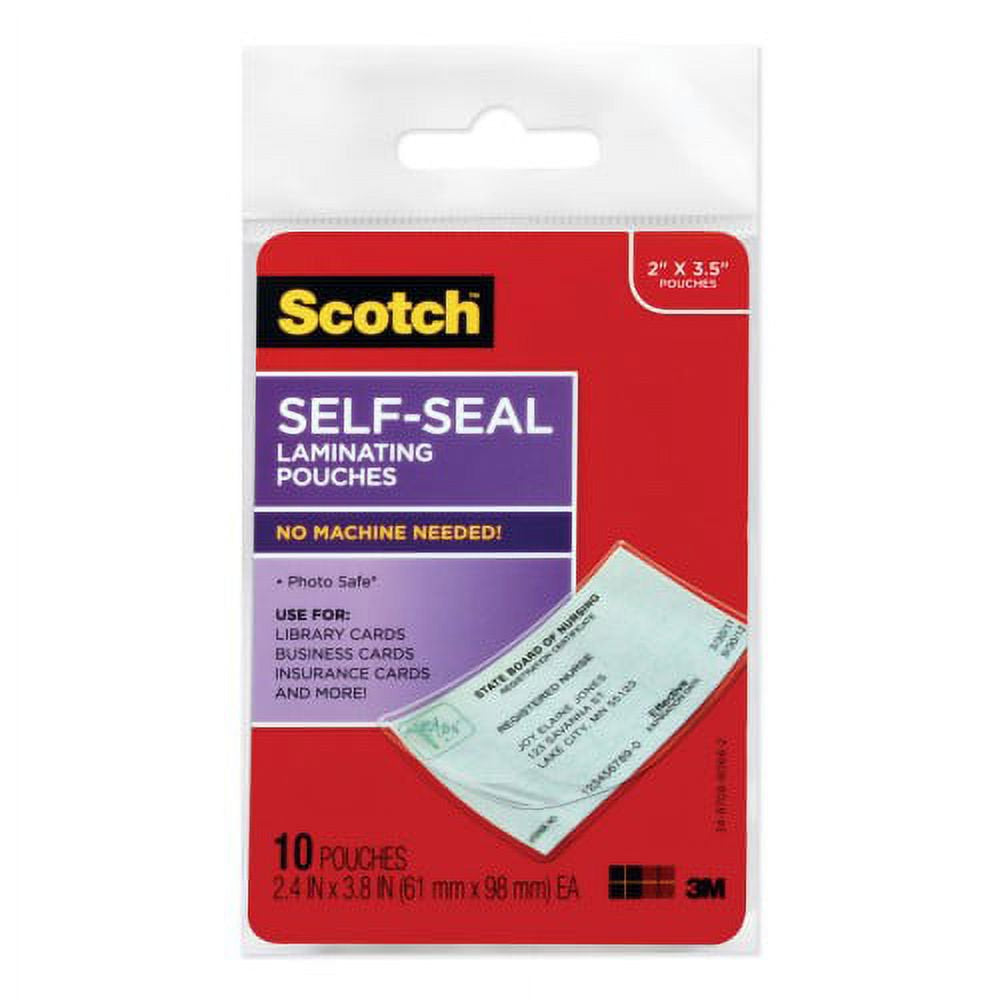 2PK  Self-Sealing Laminating Pouches, 9 Mil, 3.8" X 2.4", Gloss Clear, 10/Pack (LS85110G)