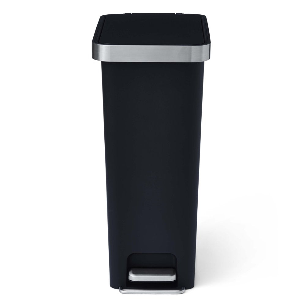 10.5 Gallon Trash Can, Plastic Slim Step-On Kitchen Trash Can, Black
