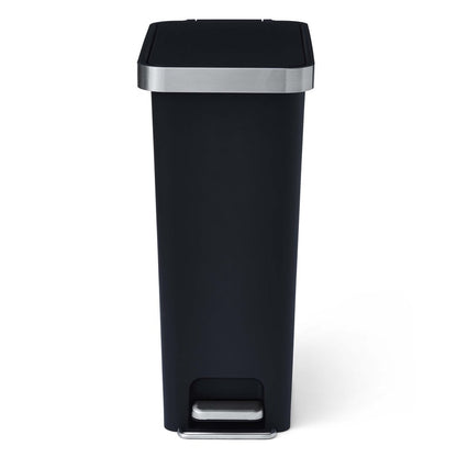 10.5 Gallon Trash Can, Plastic Slim Step-On Kitchen Trash Can, Black